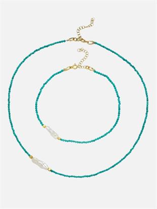 Megy Turkuaz Taşlı Set