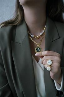 Enameled Baguette Medallion Necklace