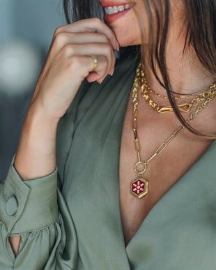 Enameled Baguette Medallion Necklace