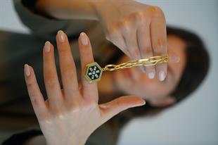 Enameled Baguette Medallion Necklace