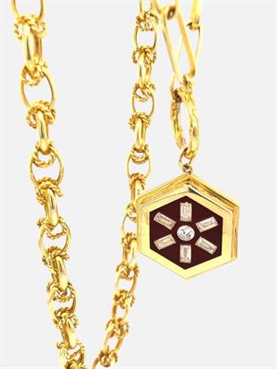 Enameled Baguette Medallion Necklace