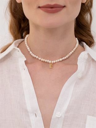 Mono Letter Pearl Necklace