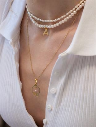 Mono Letter Pearl Necklace