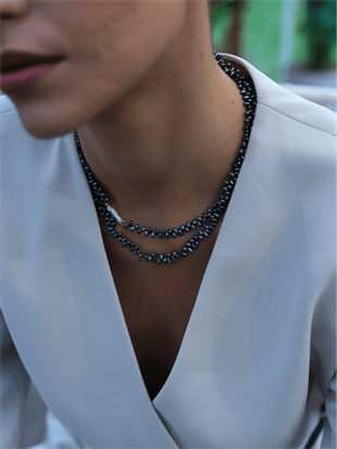 Oden Asymmetric Black Baroque Pearl Necklace