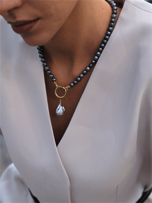 Odra Siyah Barok İnci Kolye
