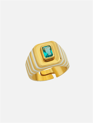 Oktagon Taşlı Mineli Yüzük