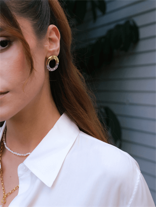 Rety Çift Renk Oval Küpe