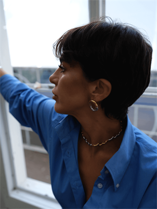 Rety Çift Renk Oval Küpe