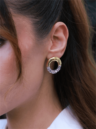 Rety Çift Renk Oval Küpe