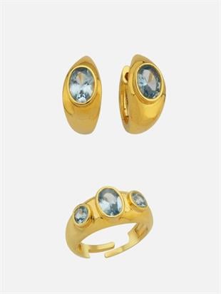 Rosie Renkli Taşlı Yüzük ve Lina Damla Taşlı Küpe set 