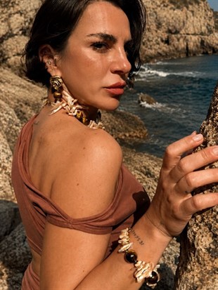 Sedefli Kaplan Gözü Doğal Taş Kolye