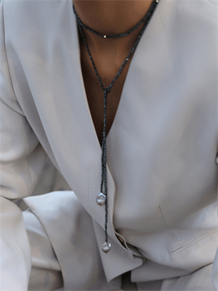 Sedna Baroque Pearl Hematite Stone Long Necklace