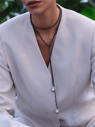 Sedna Baroque Pearl Hematite Stone Long Necklace