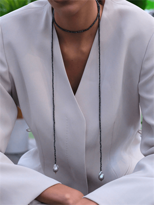 Sedna Baroque Pearl Hematite Stone Long Necklace