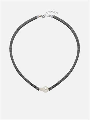 Silga Baroque Pearl Black Hematite Stone Necklace
