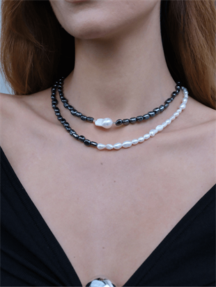 Tagma Hematite Baroque Pearl Necklace