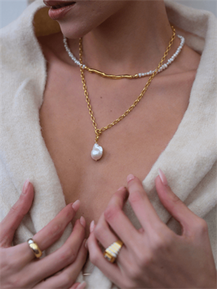 Tapy Kalın Zincirli Barok İnci Kolye