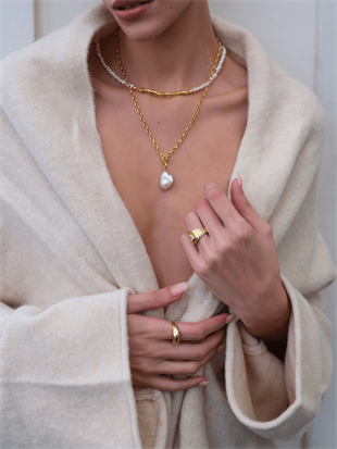 Tapy Kalın Zincirli Barok İnci Kolye