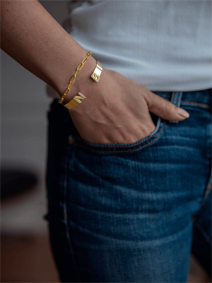 Stone Letter Handcuff Bracelet