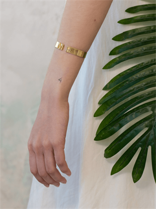 Stone Letter Handcuff Bracelet