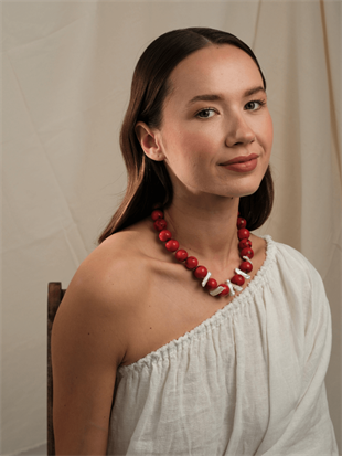 Thalassa Round Red Coral Necklace with Pearls