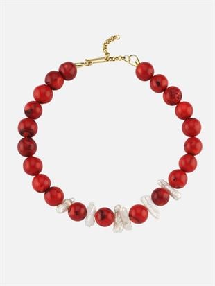 Thalassa Round Red Coral Necklace with Pearls