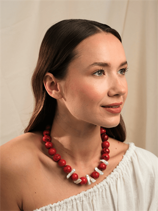 Thalassa Round Red Coral Necklace with Pearls
