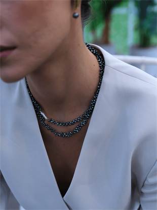 Triton Asymmetric Black Pearl Necklace