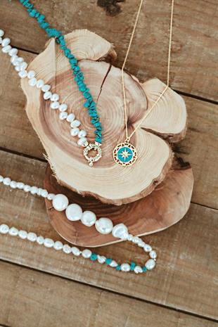Turquoise Stone Baroque Pearl Necklace