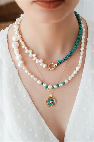 Turquoise Stone Pearl Necklace