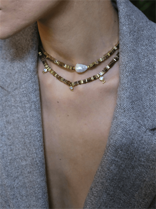 Yarn Baroque Pearl Hematite Stone Necklace