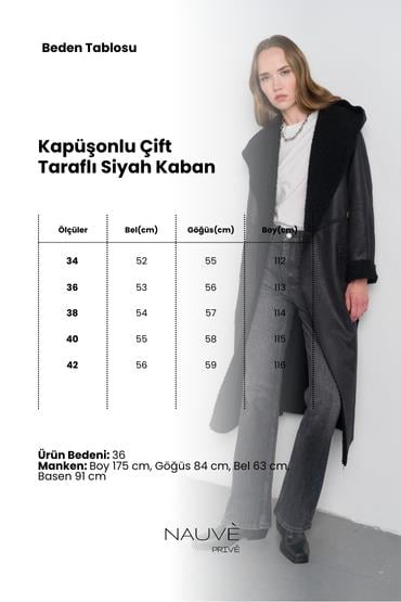 Kapüşonlu Çift Taraflı Siyah Kaban