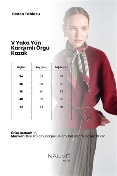 Bordo V Yaka Yün Karışımlı Örgü Kazak