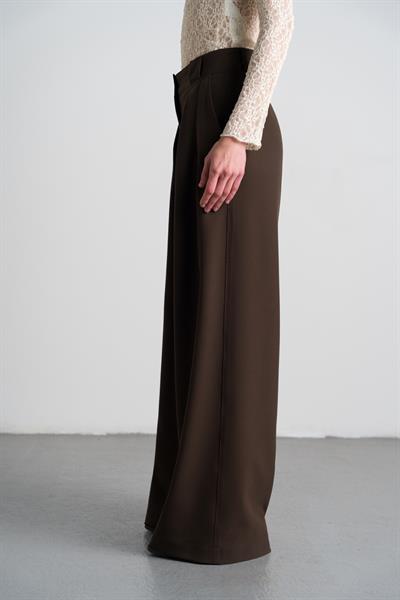 Kahverengi Çift Pileli Palazzo Pantolon