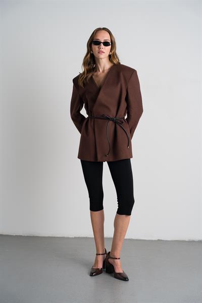 Kahverengi Verev Kesim Blazer Ceket