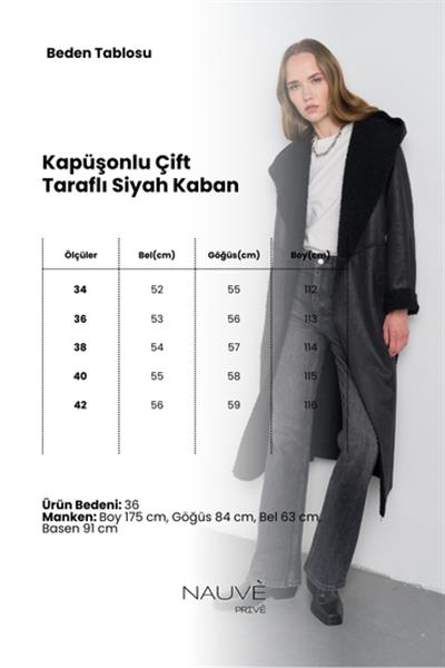Kapüşonlu Çift Taraflı Siyah Kaban