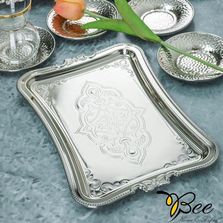 Bee Home & Dekor-Tek Kişilik Kahve Sunumluk Damat Ve Söz Tepsisi (Gümüş Kaplama)