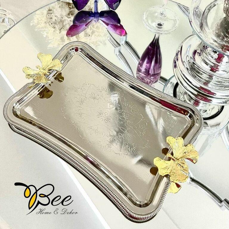 Bee Home & Dekor-Tek Kişilik Kahve Sunumluk Damat Ve Söz Tepsisi (Gümüş Kaplama)