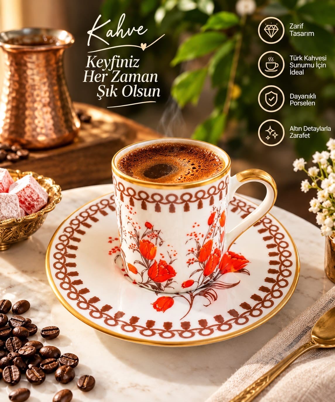 Bee Home & Dekor-2 Kişilik Nostalji Kahve Fincanı