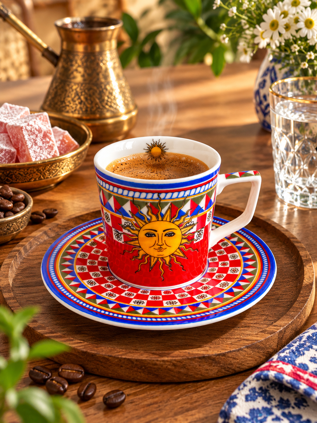 Bee Home & Dekor-2 Kişilik Porselen Güneş Kahve Fincanı