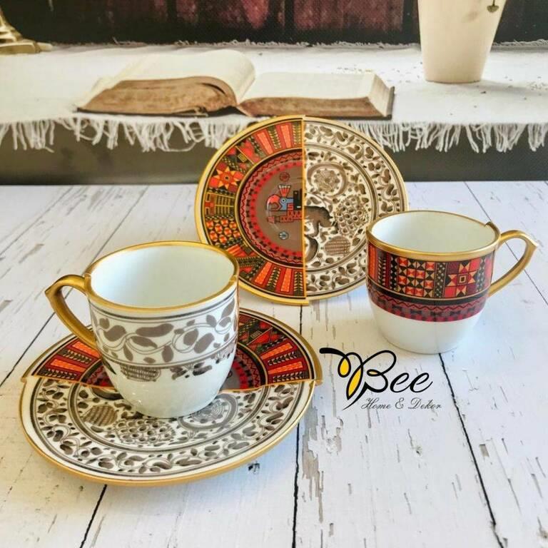 Bee Home & Dekor-İki Desenli Winston Serisi 2li Kahve Fincanı