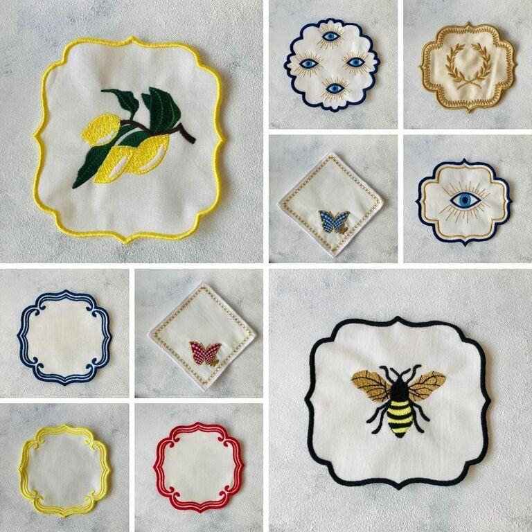 Bee Home & Dekor-Nakış İşlemeli Keten Kokteyl Sunum Peçetesi (Tekli)