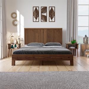Ebruli Model Ceviz Renk Çam Ahşap Karyola Ve İki Komodin Set ( Dikey )