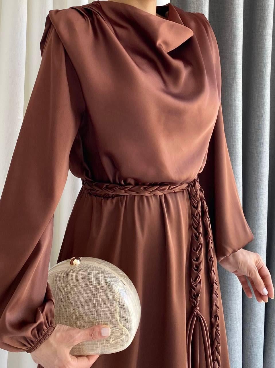 SATEN ELBİSE KAHVERENGİ KAHVERENGİ