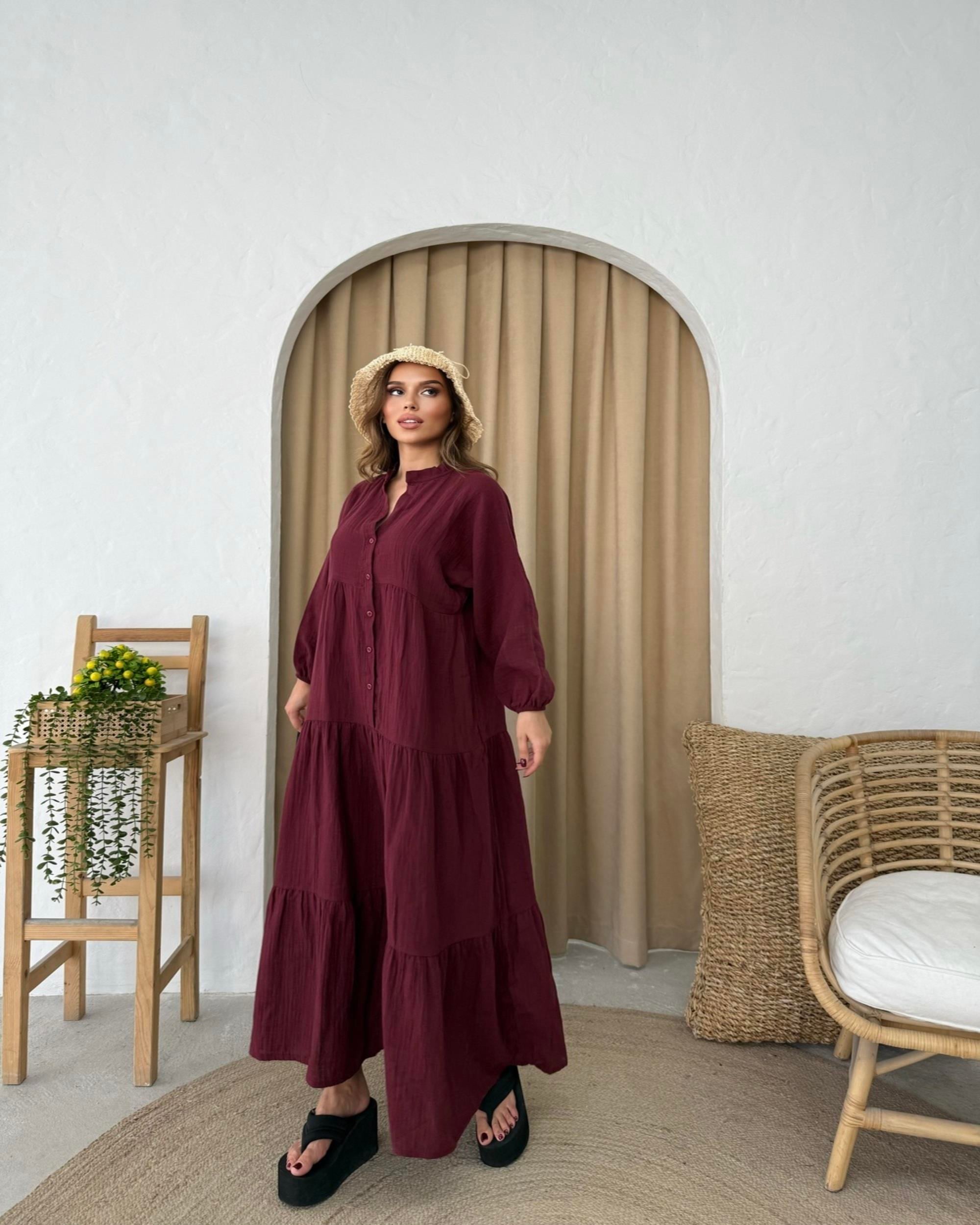 diğer SOFT MÜSLİN DRESS BORDO