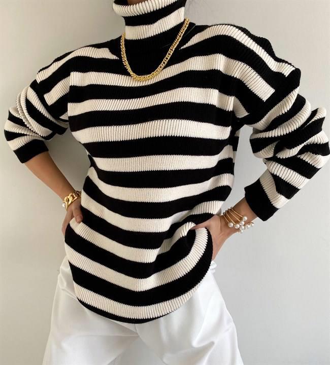 diğer ÇİZGİLİ BOĞAZLI KAZAK SİYAH