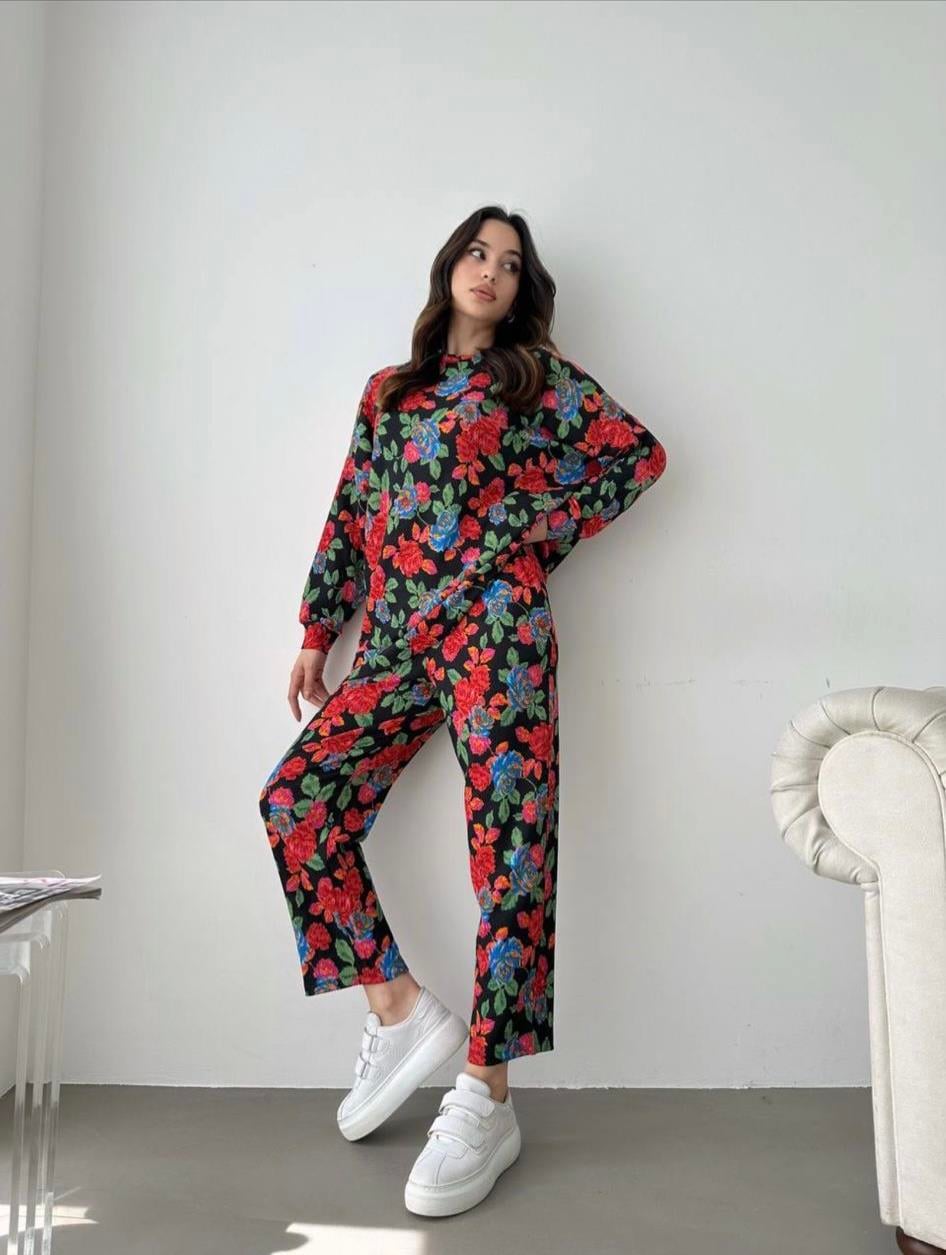 ÇİÇEKLİ TAKIM BORDO