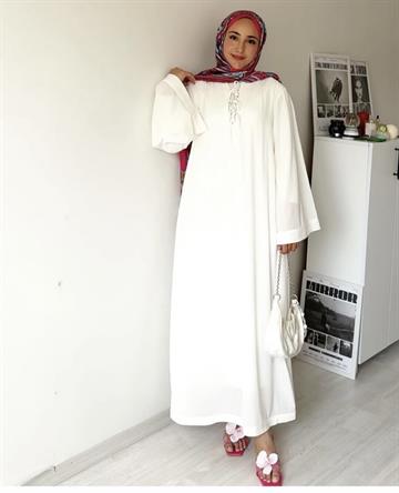 FRESİA ELBİSE İNDİGO EKRU