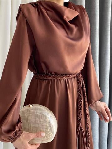 SATEN ELBİSE KAHVERENGİ KAHVERENGİ