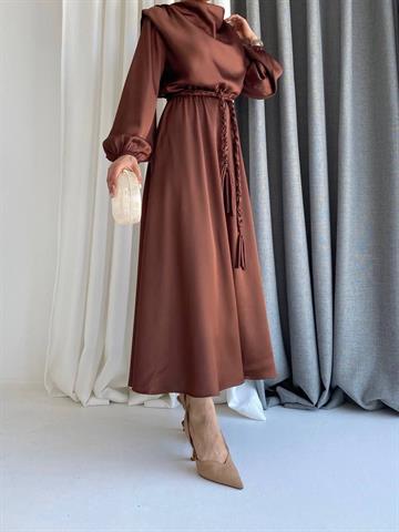 SATEN ELBİSE KAHVERENGİ KAHVERENGİ